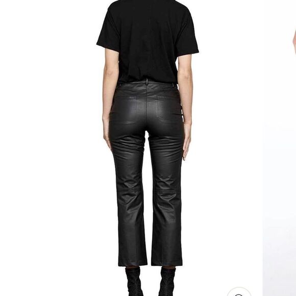 NEW David Lerner Black Faux Vegan Leather High Rise Button Fly Crop Flare Pant M - Picture 2 of 10